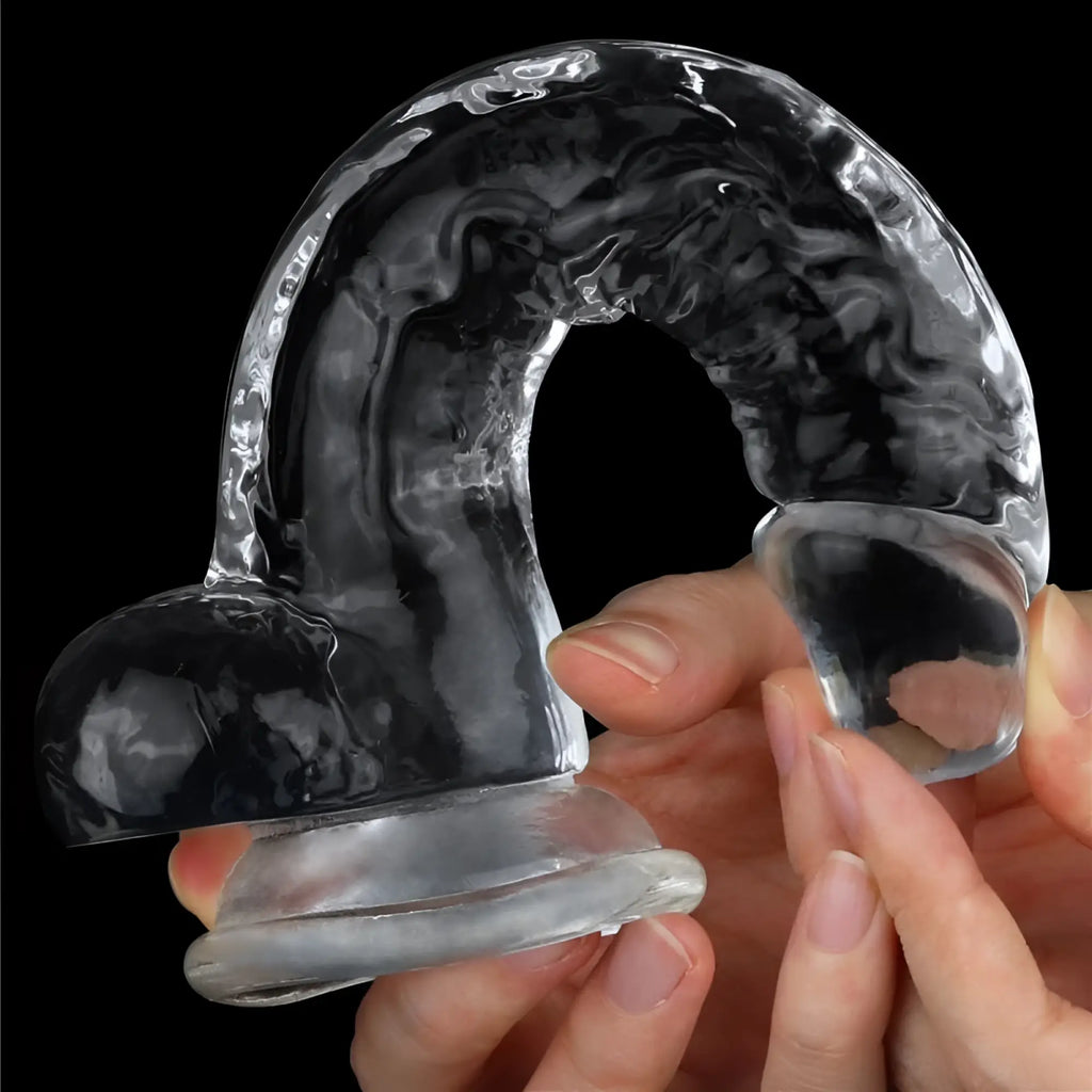 Lovetoy clear dildo 7.5in made of transparent silicone with a textured wavy surface and rounded ends
