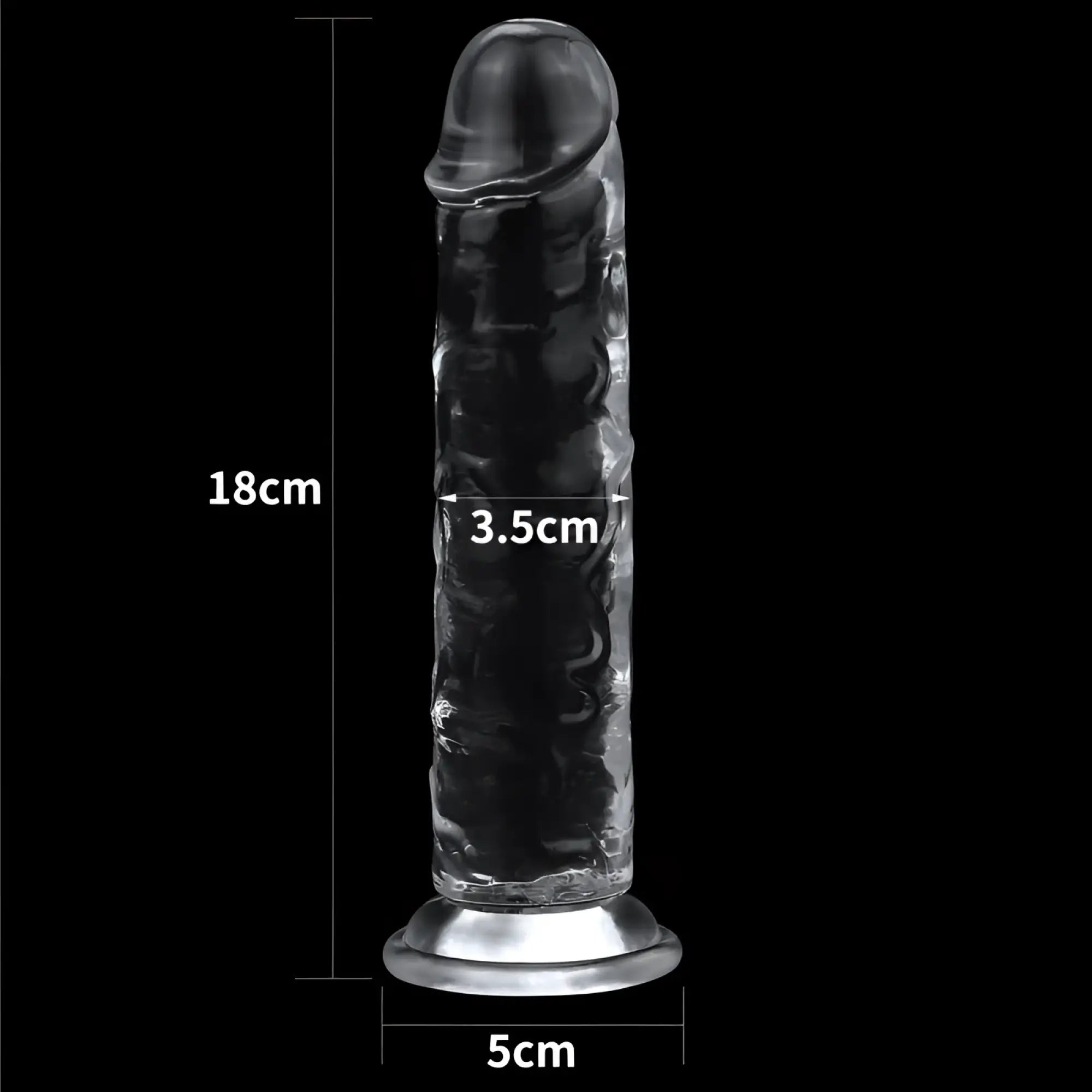 Lovetoy clear dildo 7in made of textured silicone with a silver metallic base and rounded head