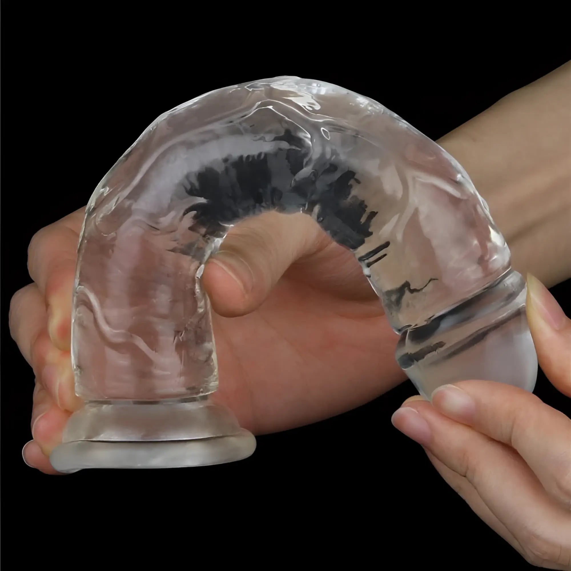 Transparent silicone anal plug lovetoy clear dildo 7in with curved flexible design and textured surface