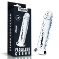 Clear transparent silicone dildo with textured surface and silver-colored base from Lovetoy Clear Dildo 7in product