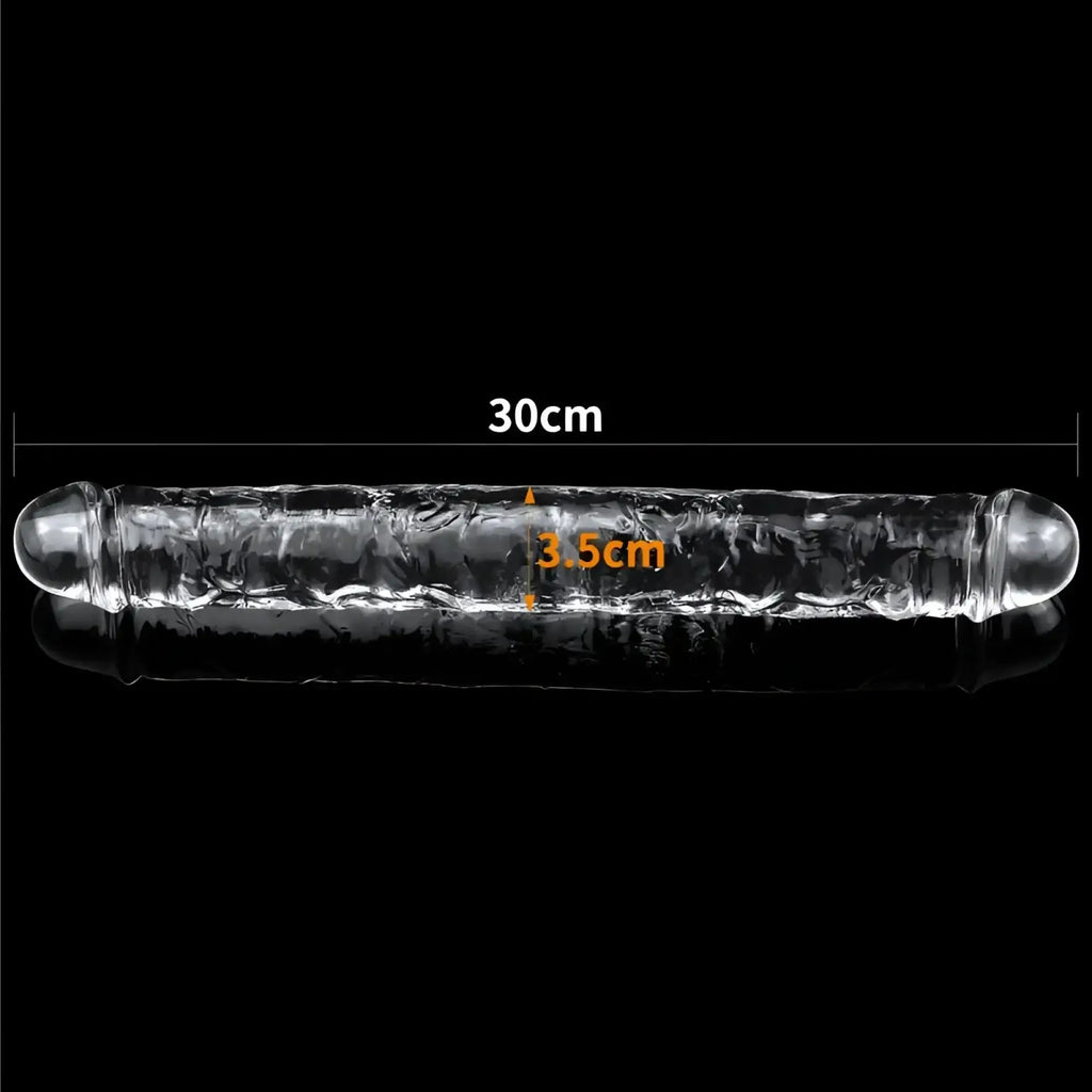 Lovetoy clear double dildo transparent glass with textured surface and rounded ends 30cm length