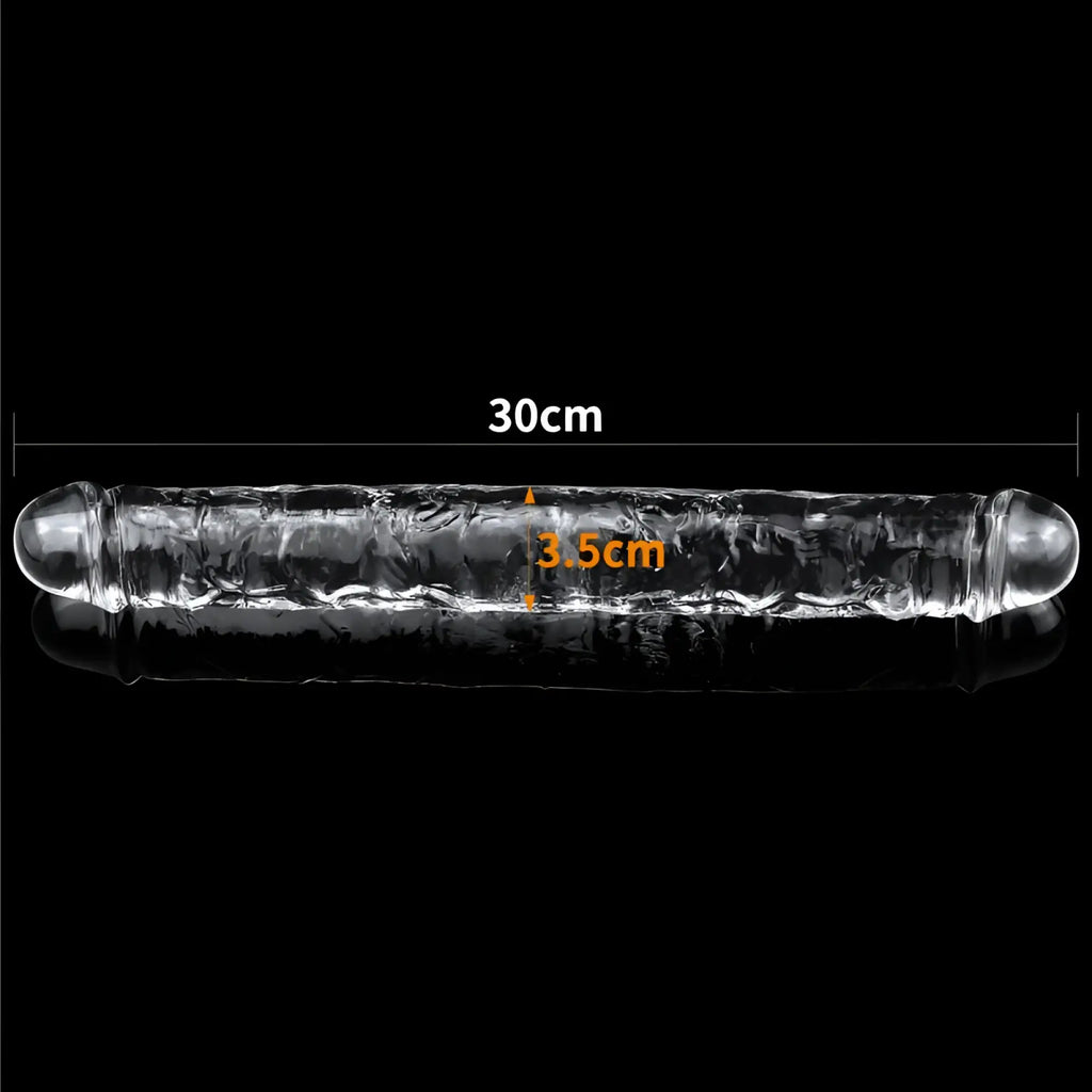 Lovetoy clear double dildo transparent glass with textured surface and rounded ends 30cm length