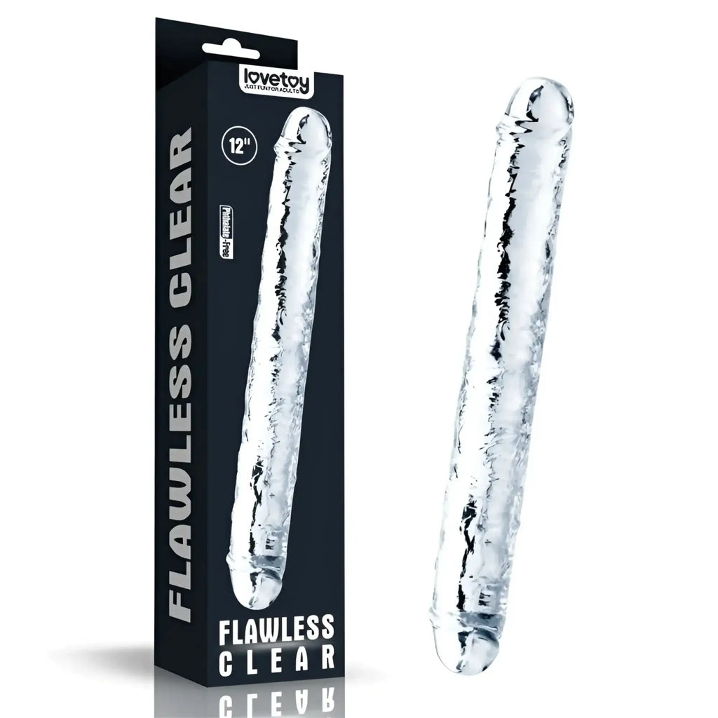 Lovetoy clear double dildo 12 inch transparent silicone flawless design for versatile intimate use