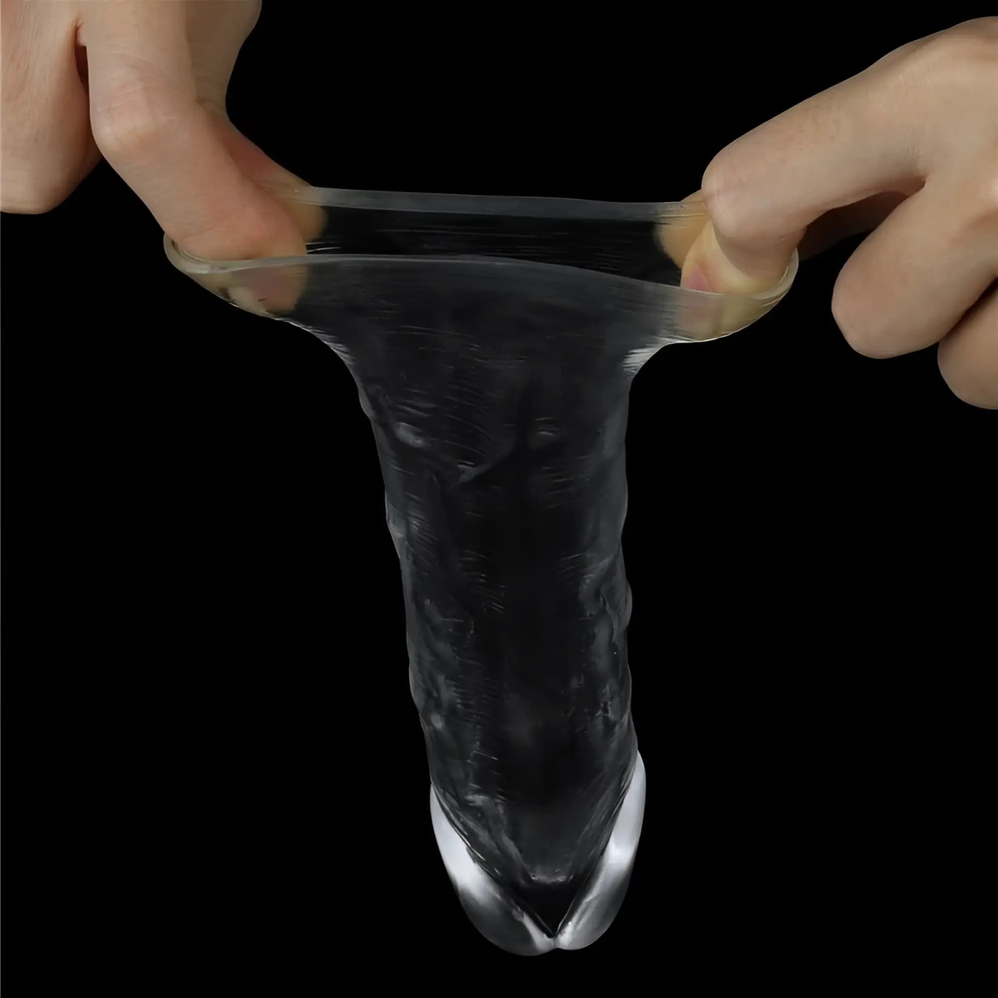 Transparent silicone dildo with textured surface and rounded tip lovetoy clear penis extender sleeve plus 1 inch