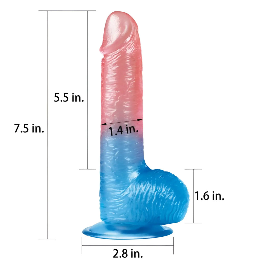 Lovetoy dazzle studs dildo 7.5in pink blue translucent silicone with textured surface rounded head and flared base