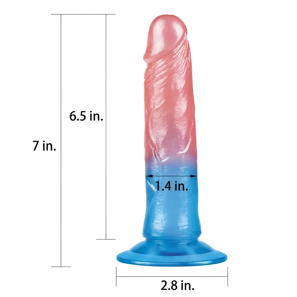 Lovetoy Dazzle Studs dildo 7in pink blue translucent silicone with textured realistic design for intimate use
