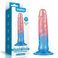 Lovetoy dazzle studs dildo 7in pink blue translucent silicone with textured surface and flared base