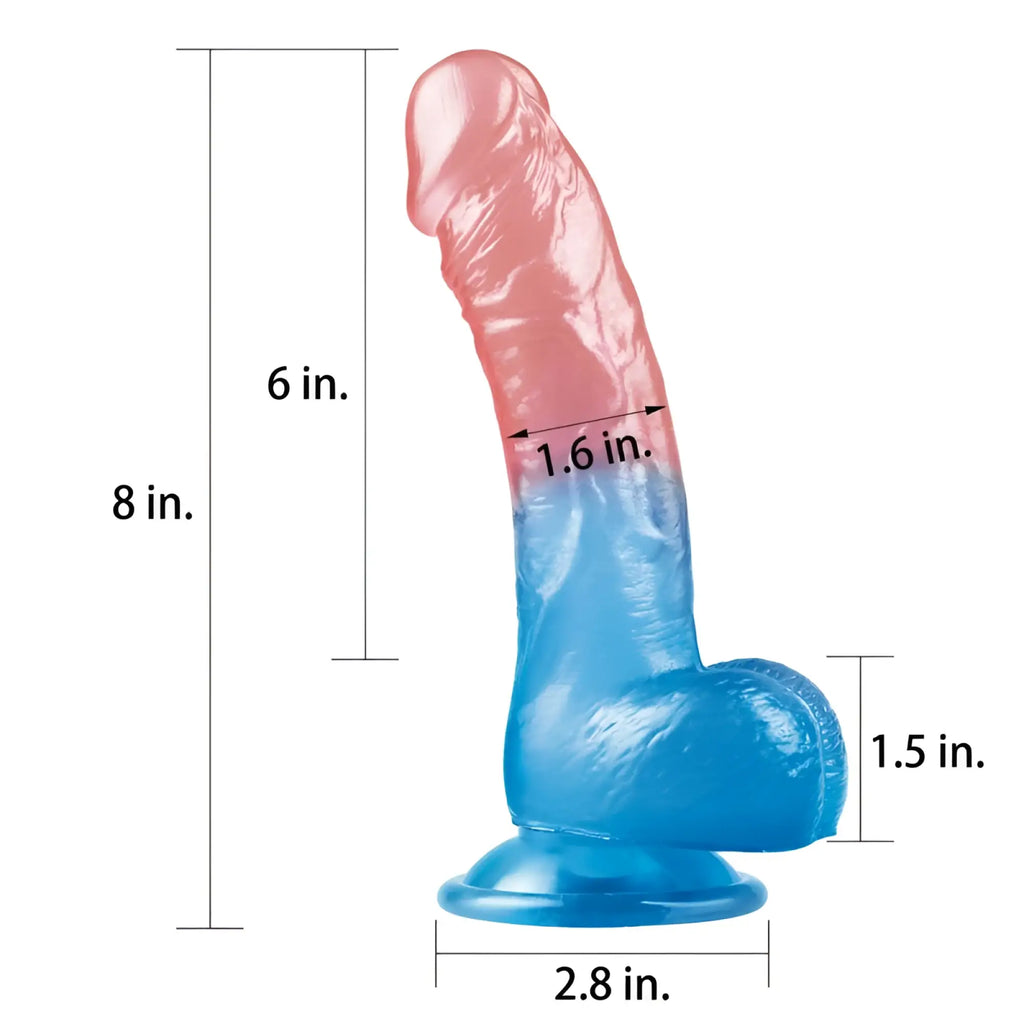 Lovetoy Dazzle Studs dildo 8in translucent pink and blue gradient silicone with rounded base