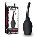 Black rubber anal douche from lovetoy bondage fetish deluxe collection with 313ml capacity shown from back side