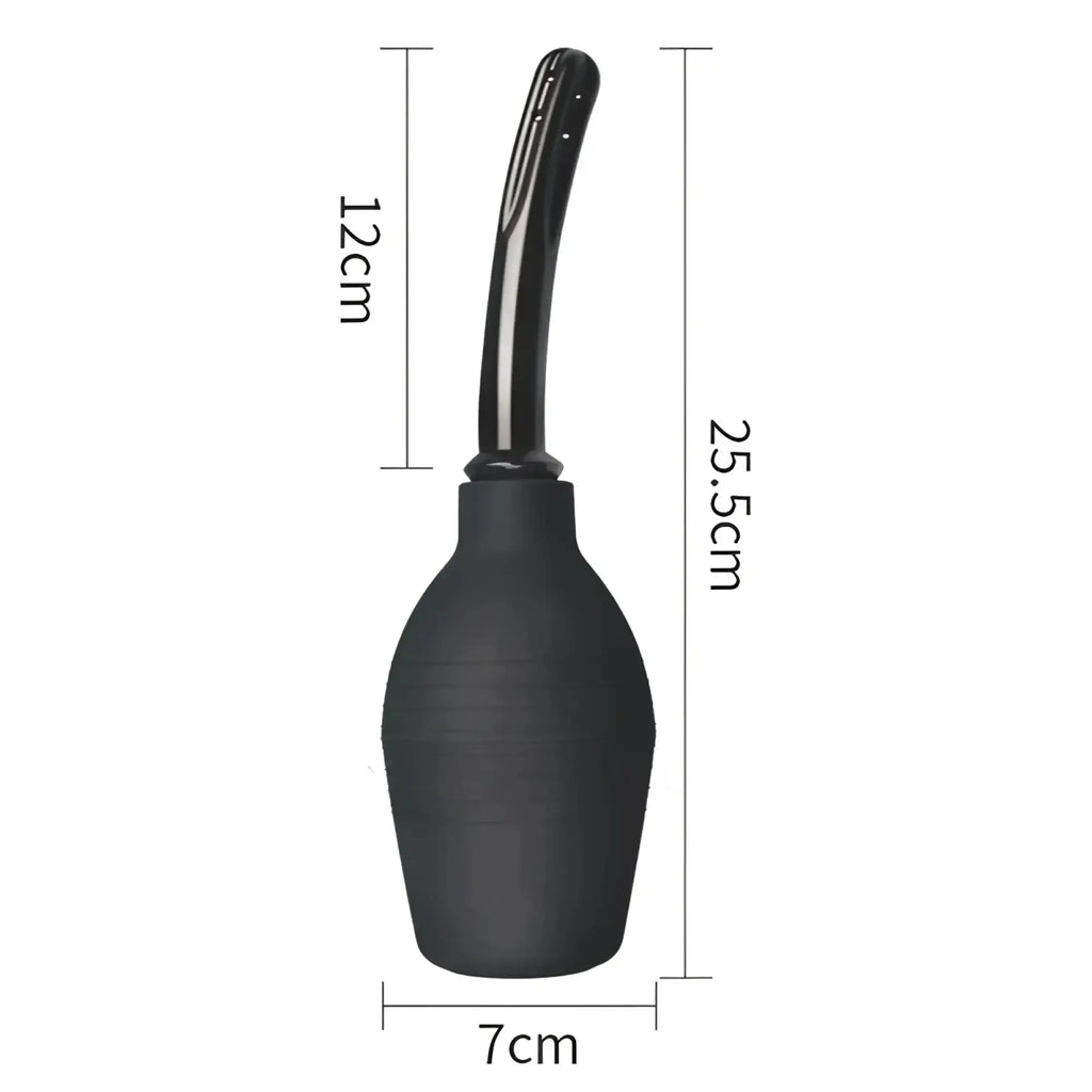 Black rubber bulb syringe with sleek curved nozzle for lovetoy deluxe douche 313ml use