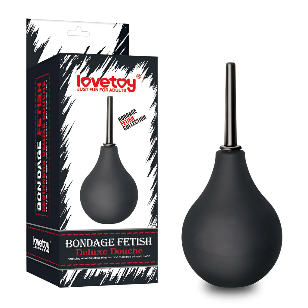 Black silicone anal douche with metallic nozzle from lovetoy deluxe impulse douche 160ml bondage fetish collection