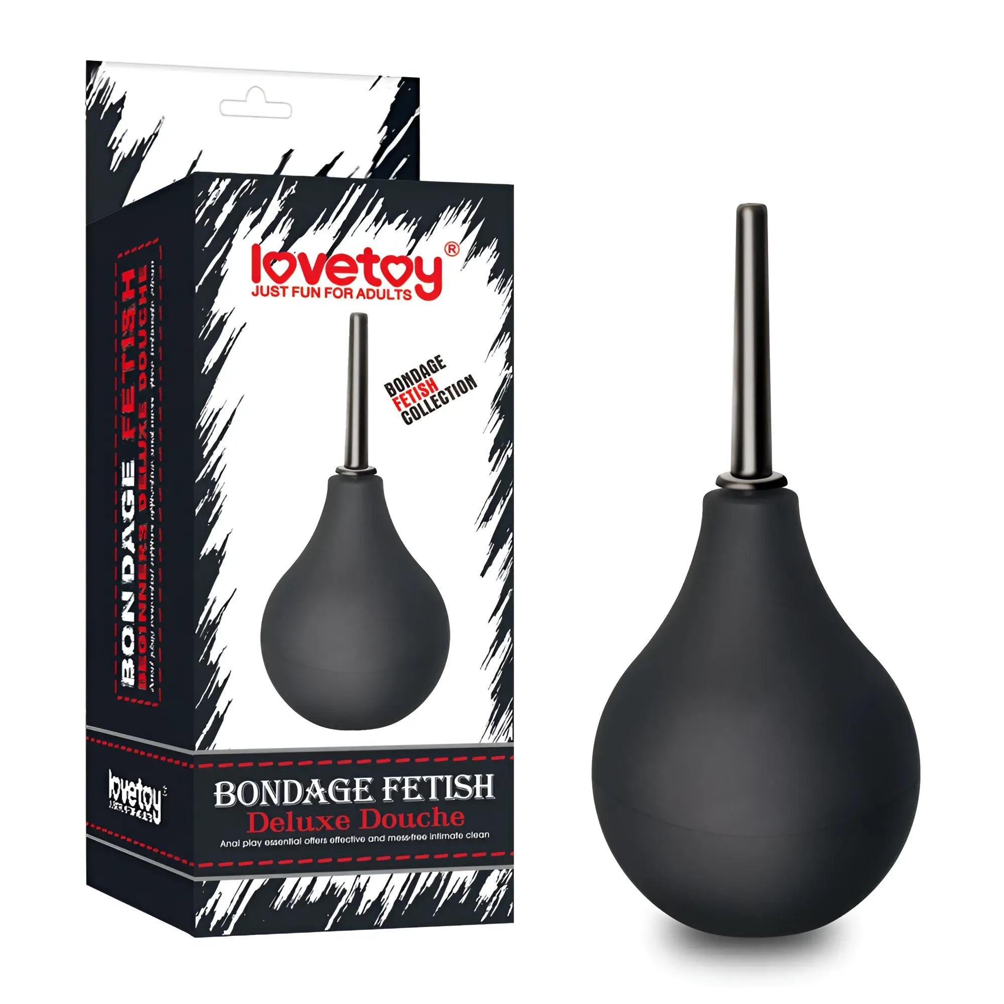 Black silicone anal douche with metallic nozzle from lovetoy deluxe impulse douche 160ml bondage fetish collection