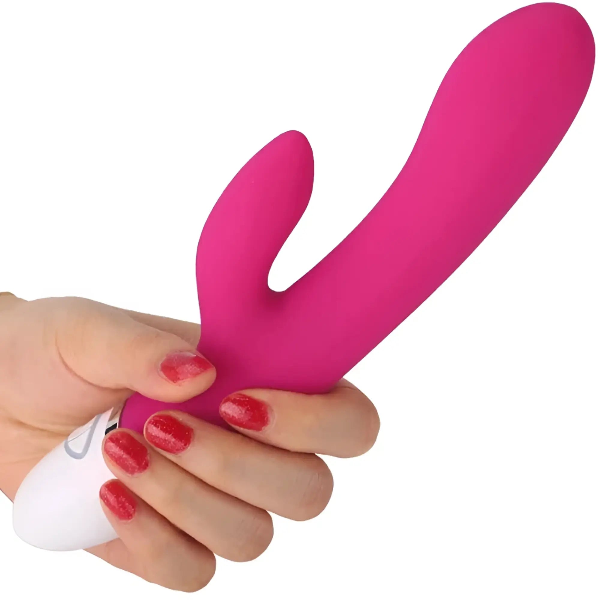 Pink silicone rabbit-shaped rechargeable vibrator with white handle lovetoy dreamer 7 mode design
