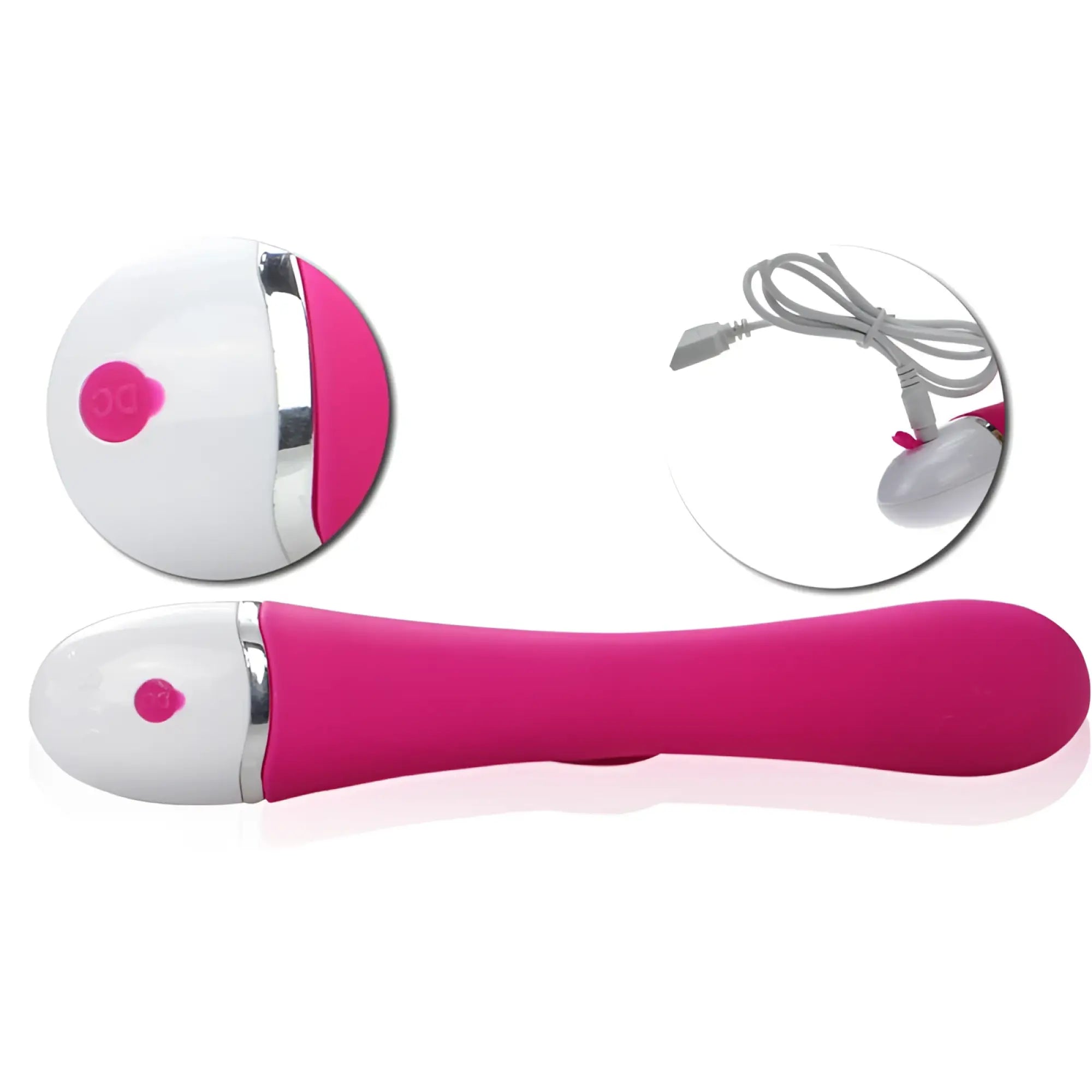 Pink and white silicone Lovetoy Dreamer 7 mode rechargeable rabbit vibrator with silver accent band