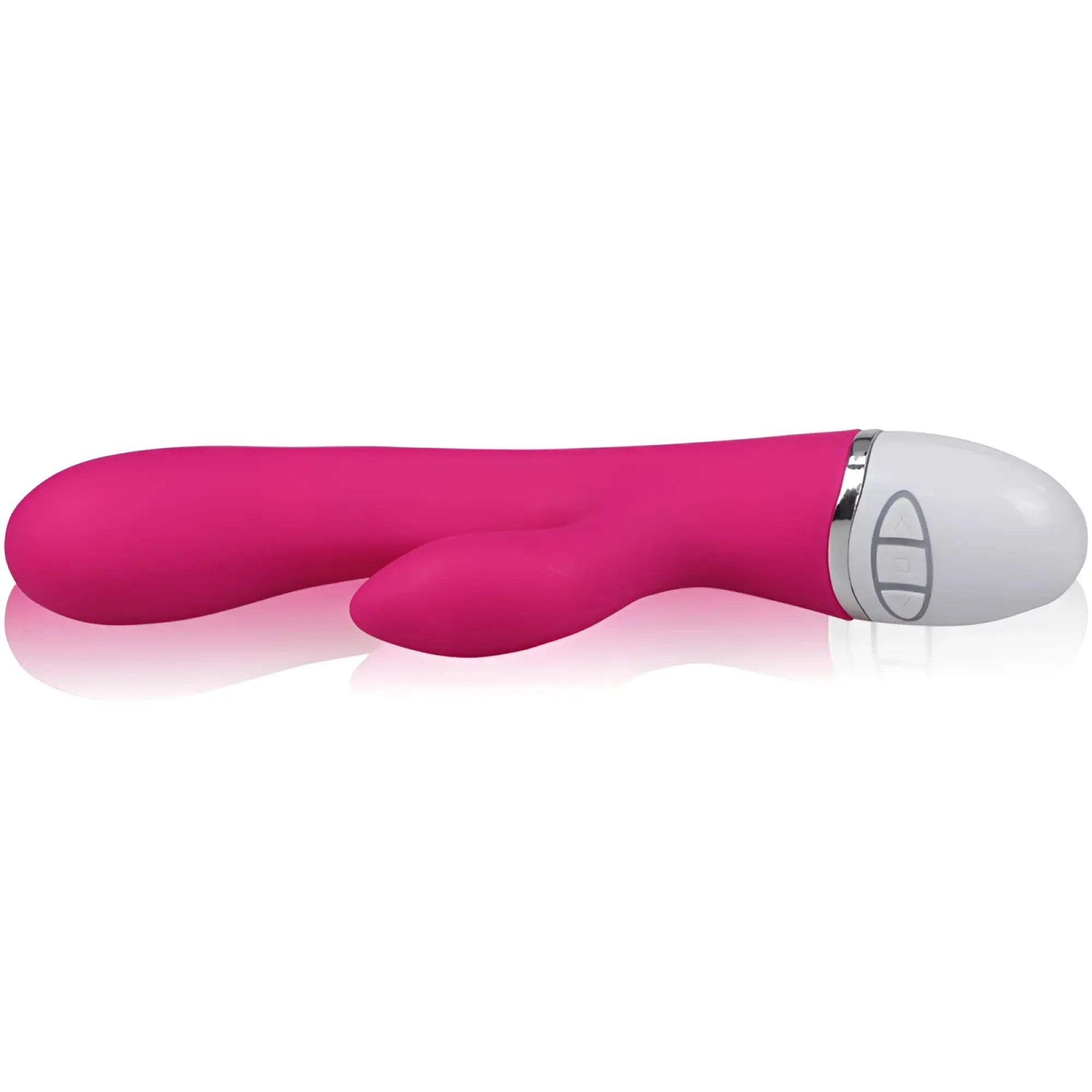 Pink and white silicone rabbit vibrator with silver accent ring lovetoy dreamer 7 mode rechargeable toy