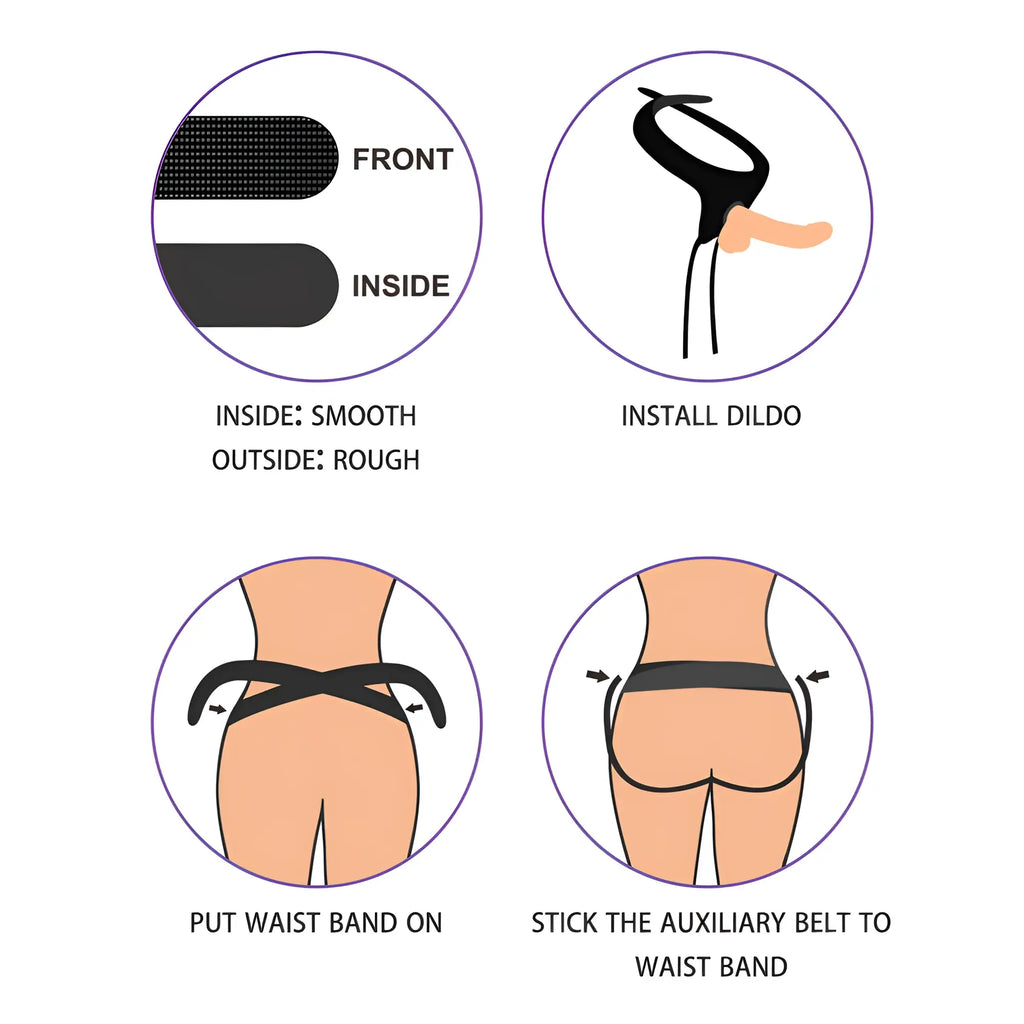 Black textured waistband with smooth inside and rough outside for secure fit in lovetoy easy strap on harness