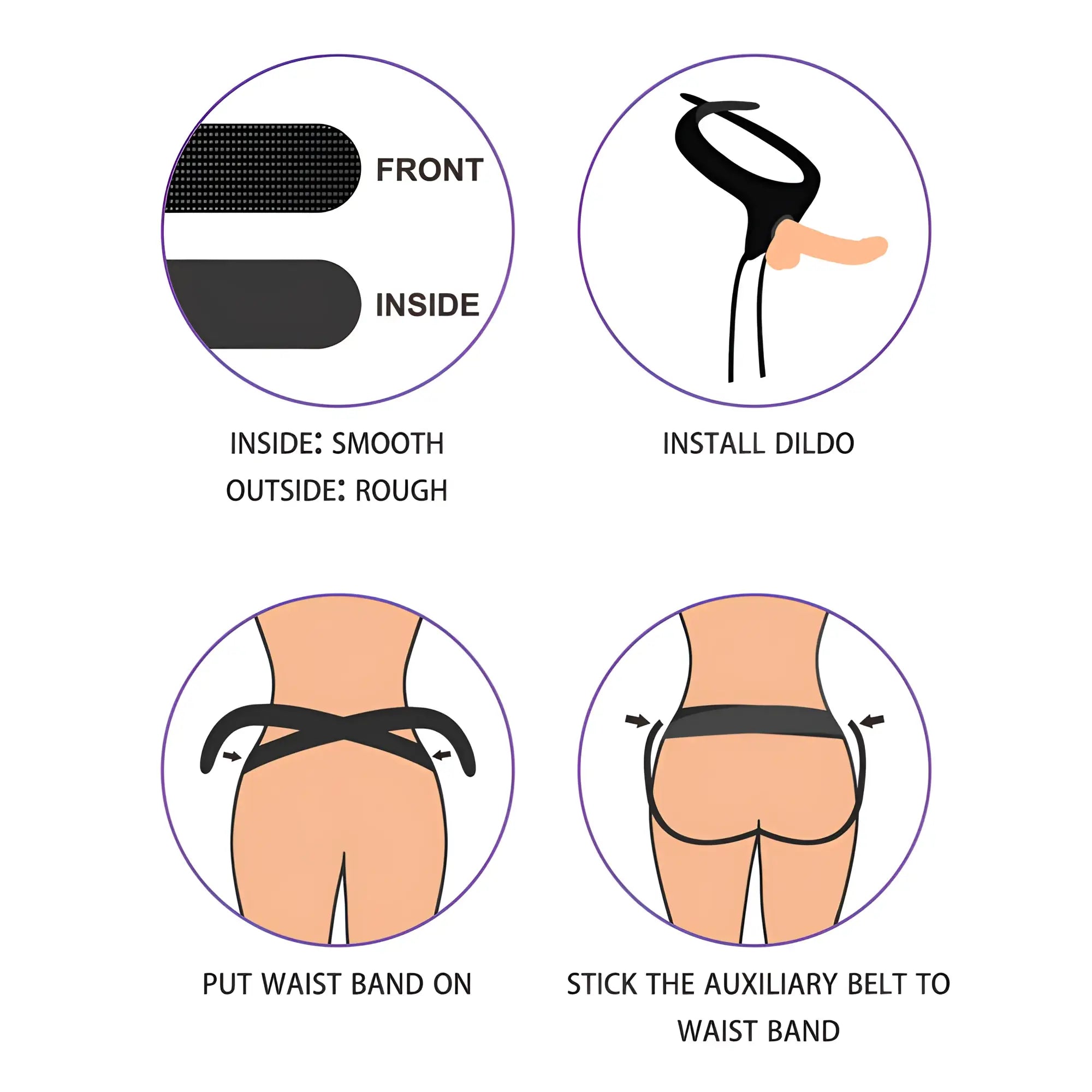 Black textured waistband with smooth inside and rough outside for secure fit in lovetoy easy strap on harness