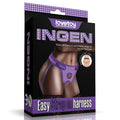 Lovetoy easy strap on harness in purple with polka dots featuring adjustable straps for secure fit and comfort