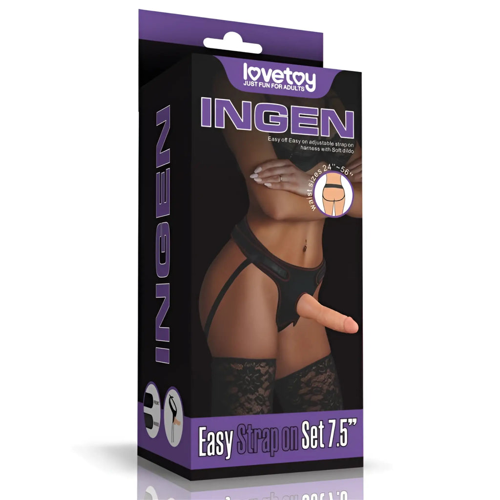 Black lovetoy easy strap on set 7.5in with adjustable strap and soft dildo for comfortable wear and use