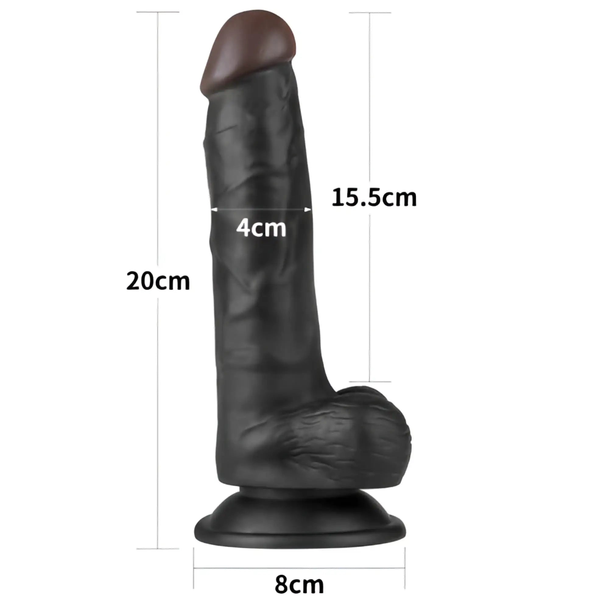 Black silicone dildo with brown head and textured shaft 20cm tall from lovetoy easy strap on set 7.5in black