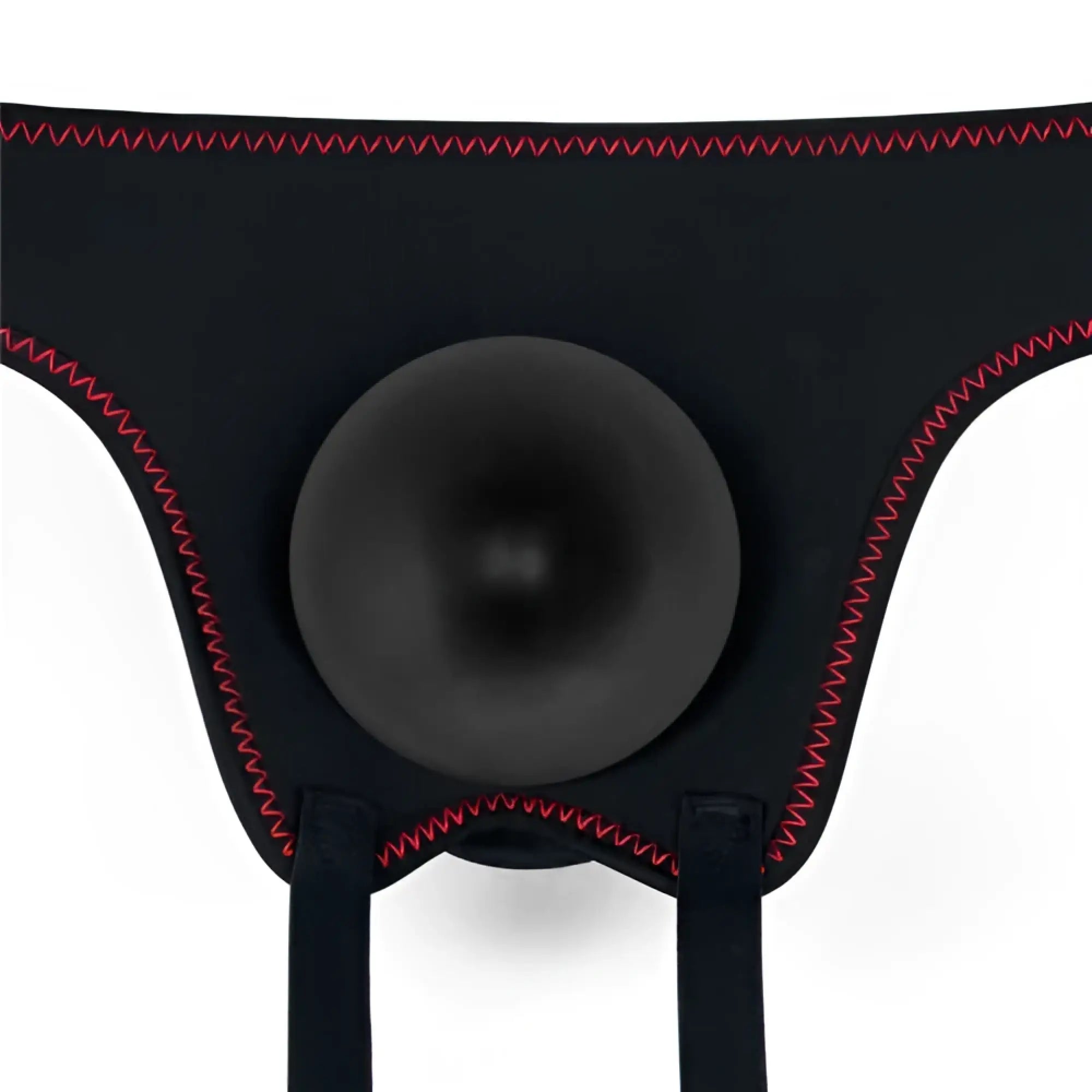 Black silicone suction cup with red zigzag stitching from lovetoy easy strap on set 7.5in black