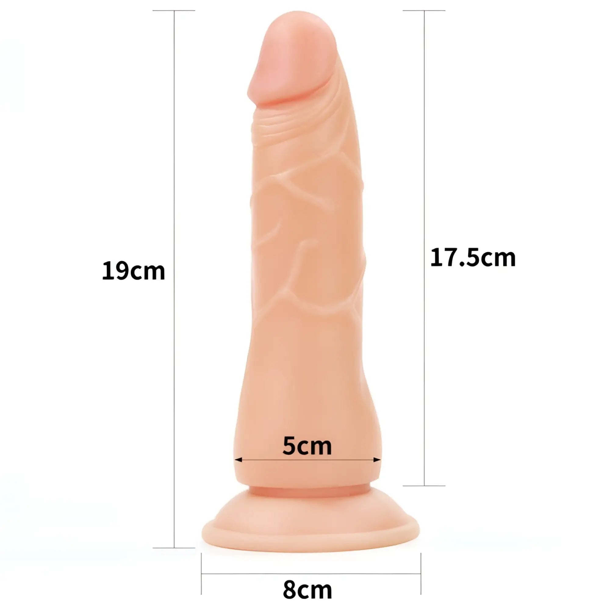 Peach-colored silicone dildo with realistic texture and rounded base in lovetoy easy strap on set 7.5in