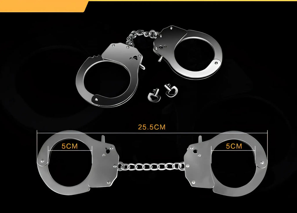 Lovetoy fetish pleasure metal hand cuffs silver with chain link connecting two silver metal cuffs