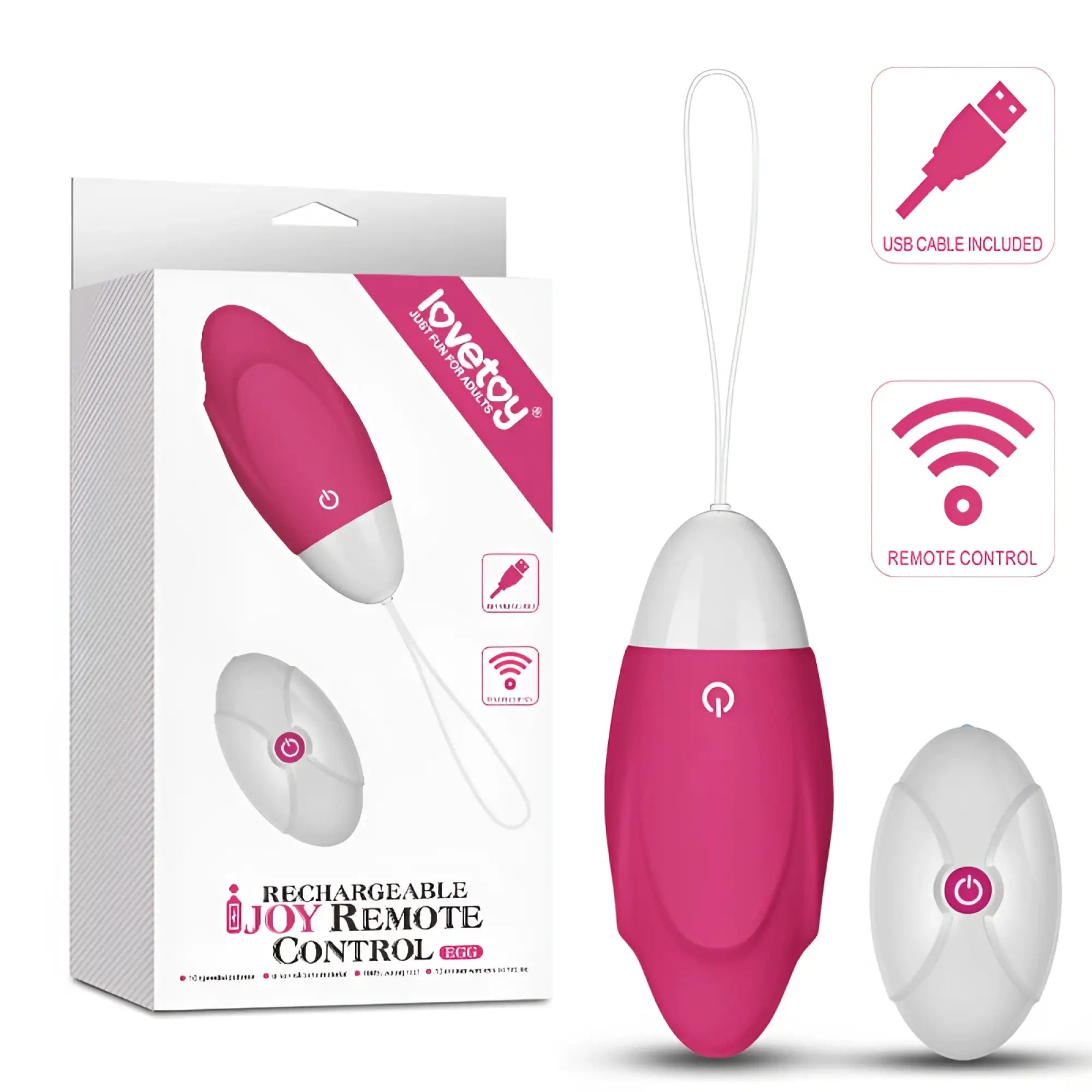 Pink and white lovetoy ijoy wireless remote control rechargeable egg vibrator with usb cable included