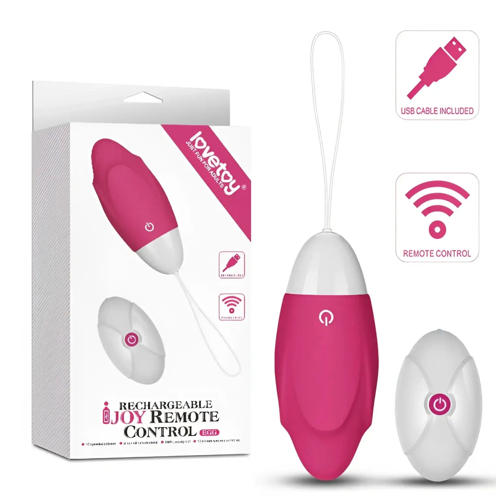 Pink and white lovetoy ijoy wireless remote control rechargeable egg vibrator with usb cable included