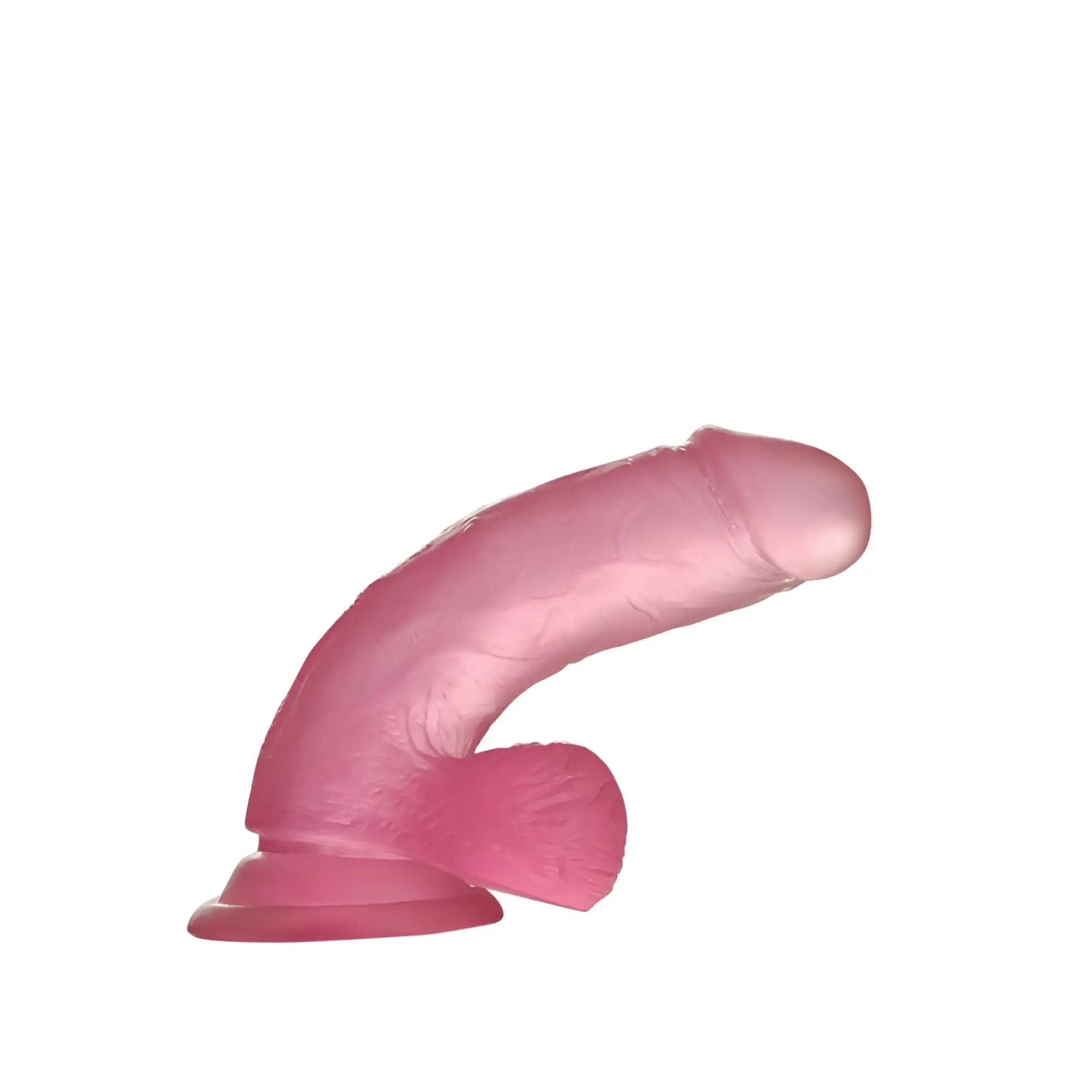 Pink translucent silicone dildo with curved design and rounded head lovetoy jelly studs 6in crystal dildo small pink s