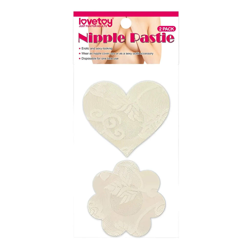 Cream-colored lace heart and flower nipple pasties two-pack by lovetoy for discreet and stylish coverage