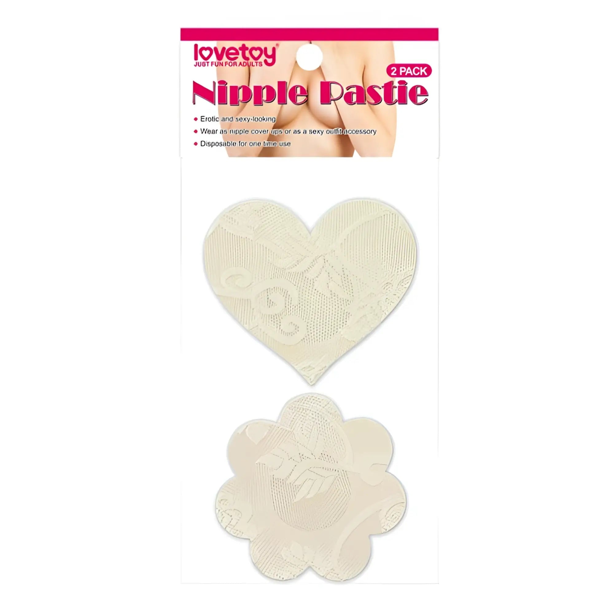 Cream-colored lace heart and flower nipple pasties two-pack by lovetoy for discreet and stylish coverage