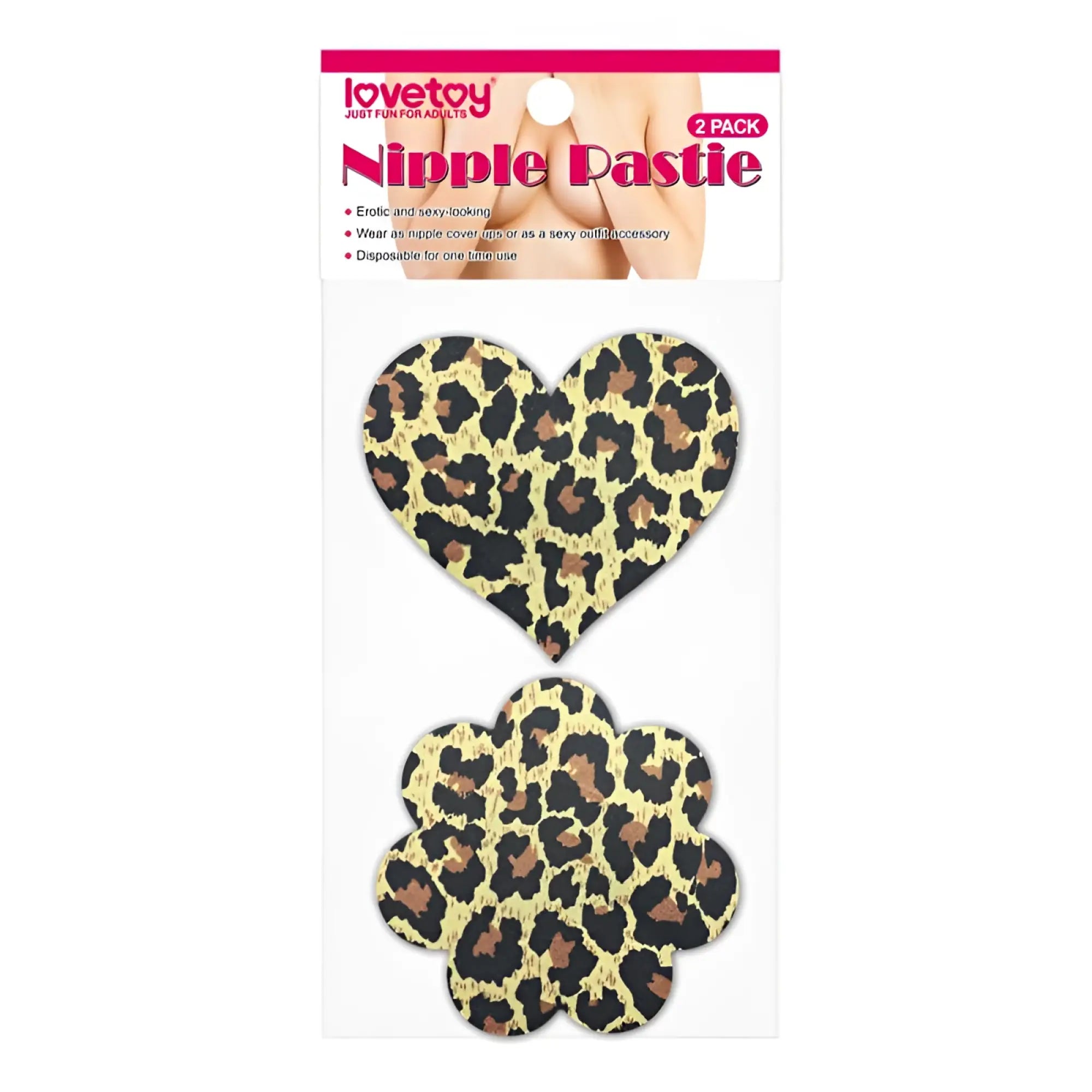Lovetoy leopard sexy nipple pasties twin pack with heart and flower shapes in leopard print for playful wear