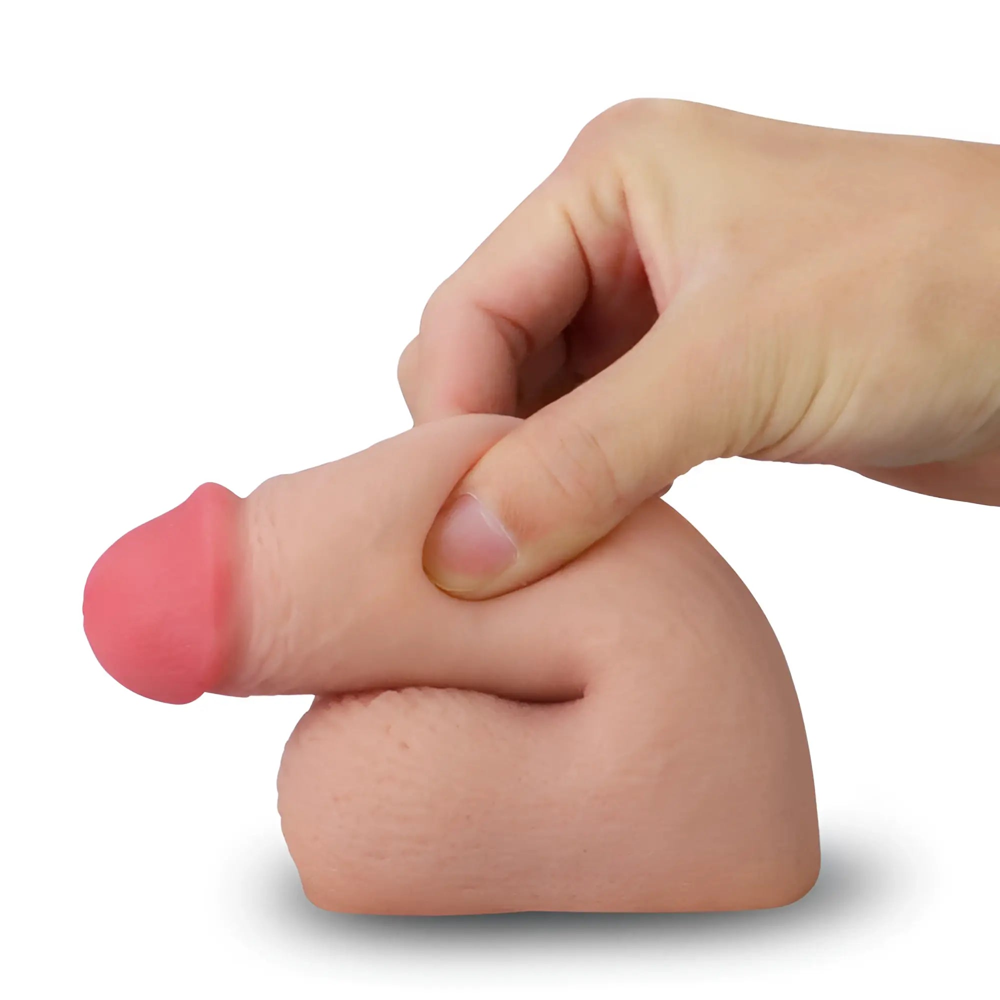 Pink and flesh toned silicone pinky cock 5in packer stress ball with rounded head for discreet use