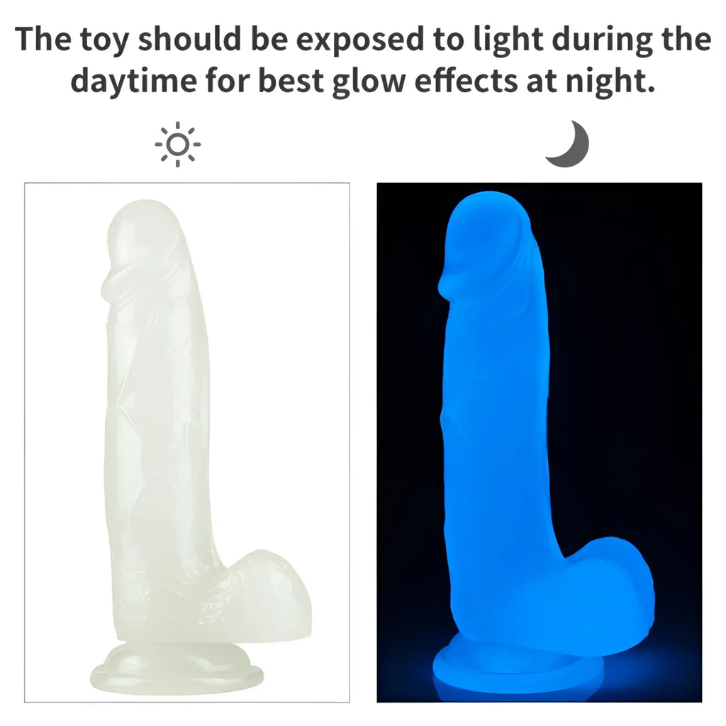 Lovetoy lumino play dildo 7.5in translucent white glow in the dark toy with vibrant blue luminescence