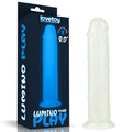 Lovetoy Lumino Play dildo 8in glow in the dark translucent white with textured ridges and smooth base for secure placement