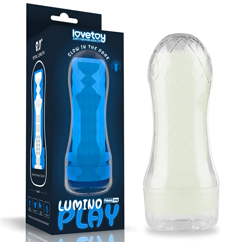 Clear textured plastic lumino play glow-in-the-dark toy by lovetoy in the lovetoy lumino play pocket masturbator