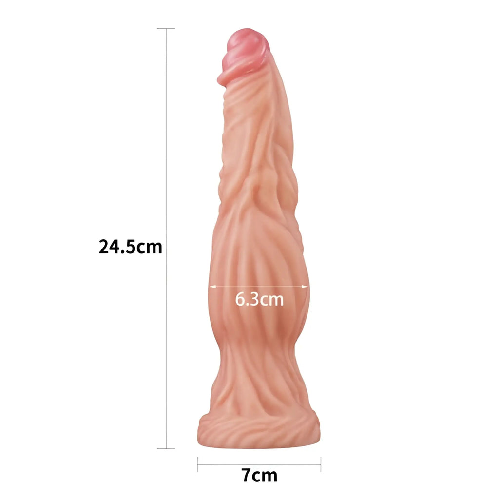 Pink silicone dual layer huge alien dildo with textured surface and tapered base by lovetoy nature cock 9.5in