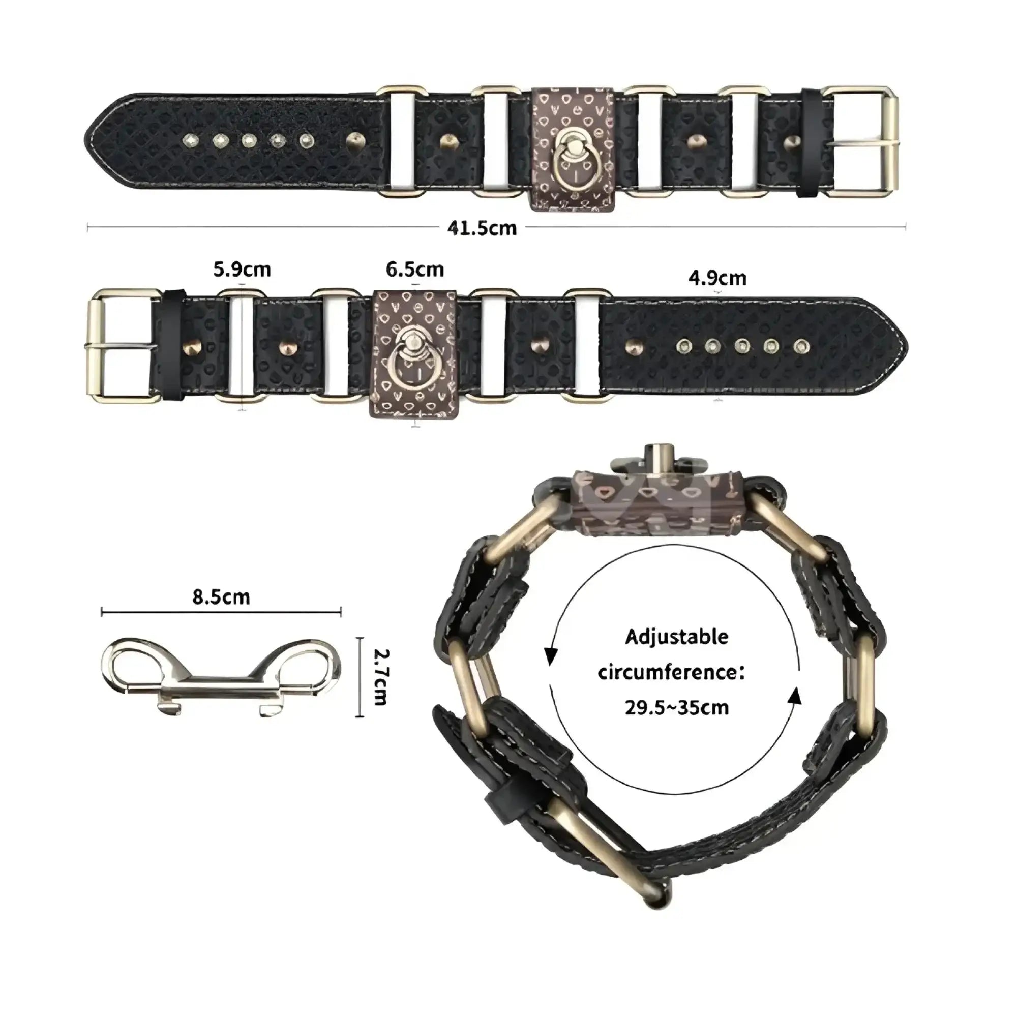 Lovetoy Rebellion Reign ankle cuffs black textured leather with brown patterned central buckle and silver metal d-ring.