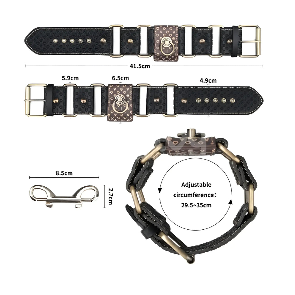 Lovetoy Rebellion Reign ankle cuffs black textured leather with brown patterned central buckle and silver metal d-ring adjustable 29.5–35cm