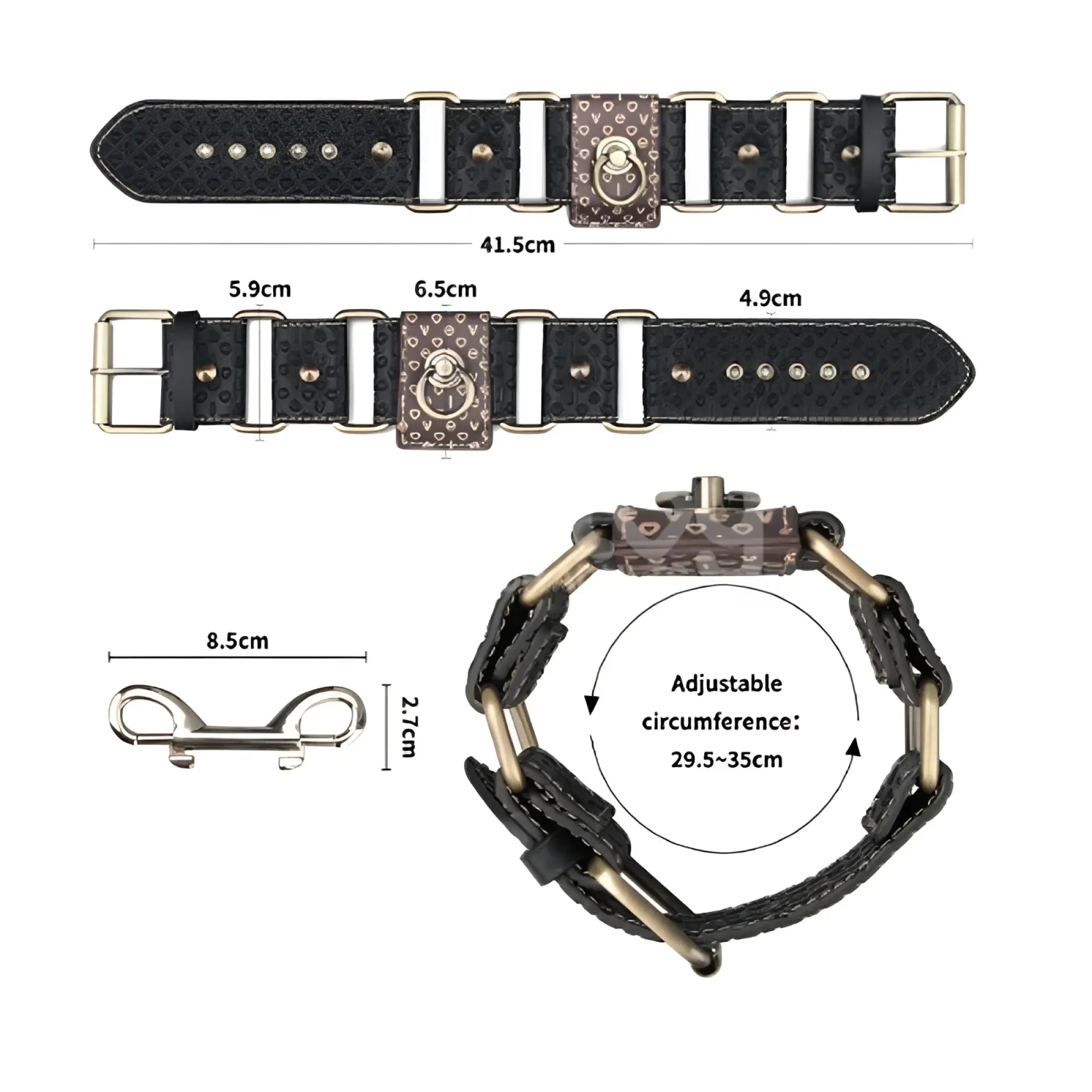 Lovetoy Rebellion Reign ankle cuffs black textured leather with brown patterned central buckle and silver metal d-ring adjustable 29.5–35cm