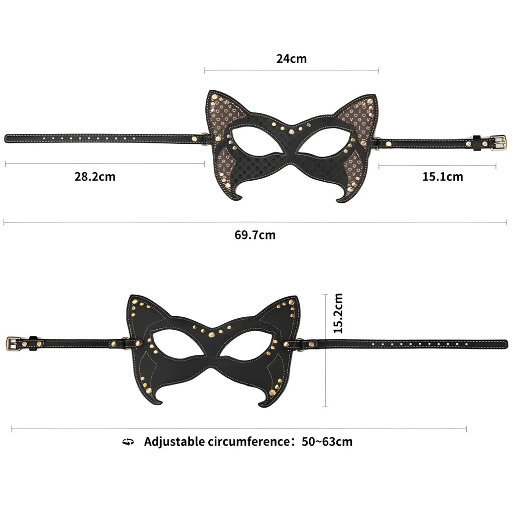Lovetoy rebellion reign black cat ear mask with studded details and adjustable leather strap for secure fit