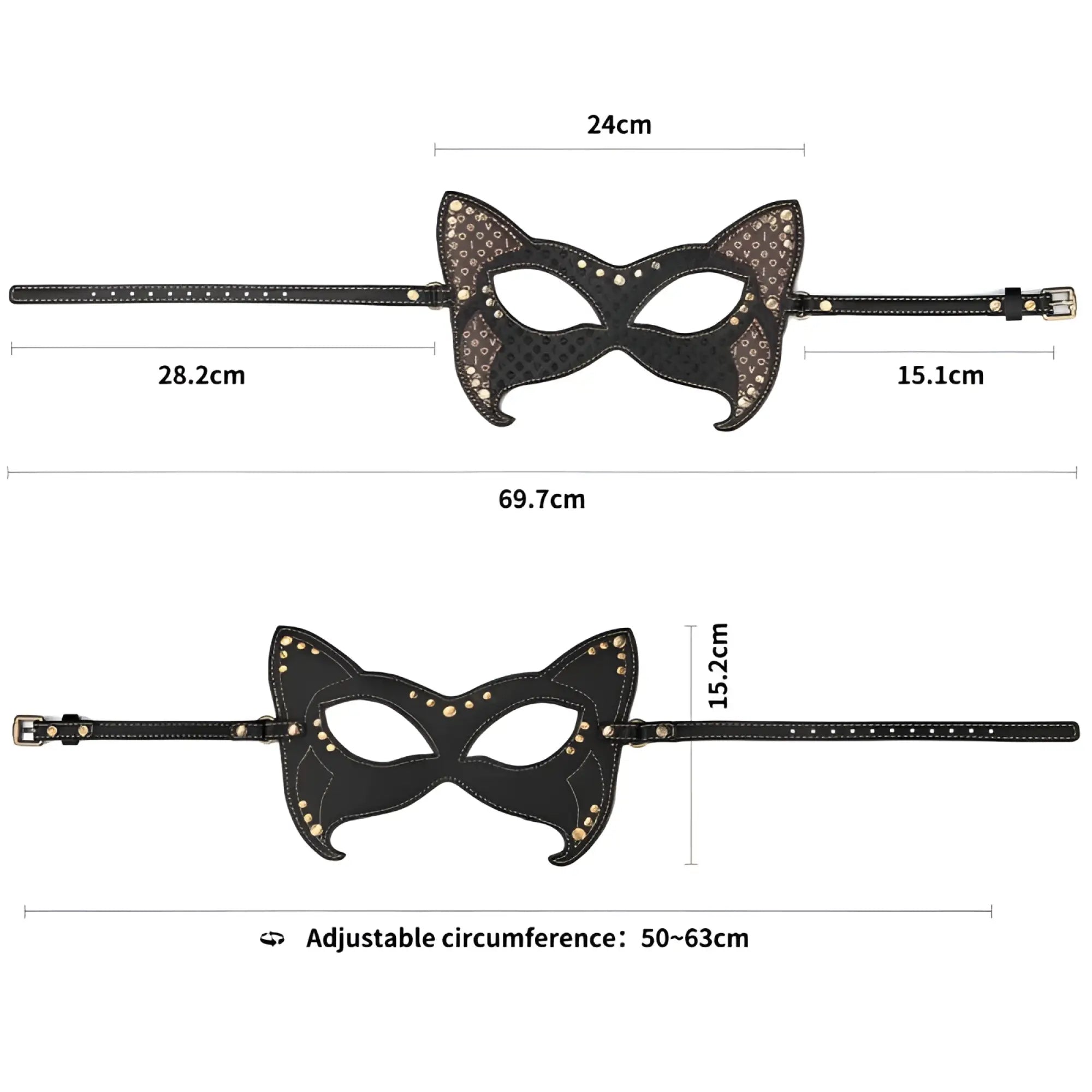 Lovetoy rebellion reign black cat ear mask with studded details and adjustable leather strap for secure fit