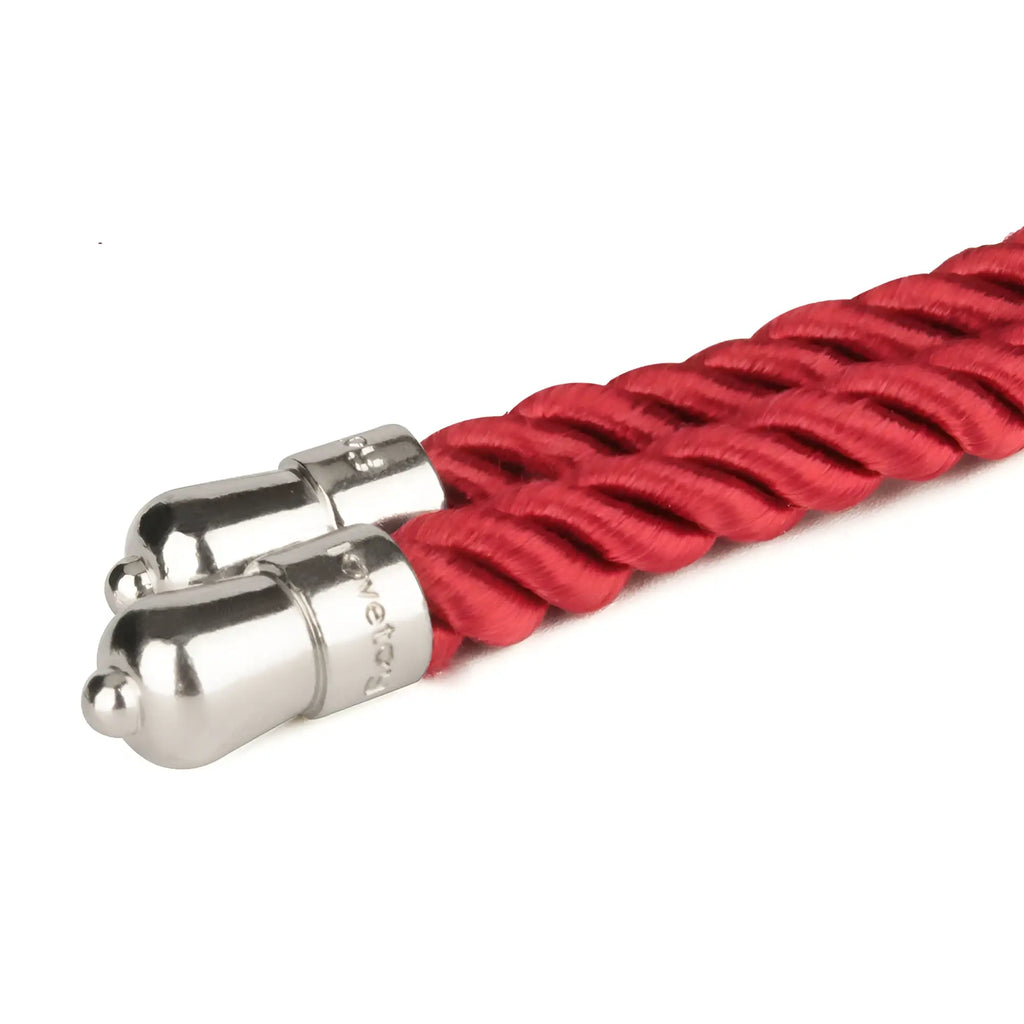Lovetoy rebellion reign crimson 10m silky bondage rope in red with silver toned metal clasps and braided design