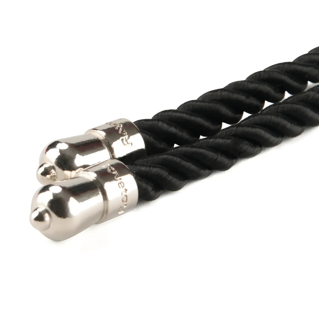 Black braided silky bondage rope with polished silver toned metal ends engraved givenchy ebony 10m length