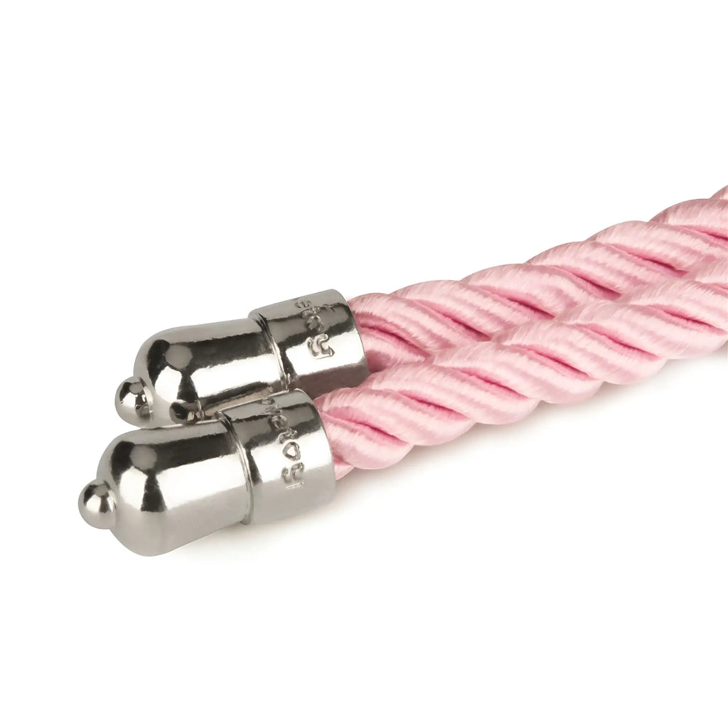Lovetoy rebellion reign rose 10m silky bondage rope in pink with silver-toned metal clasps and braided design