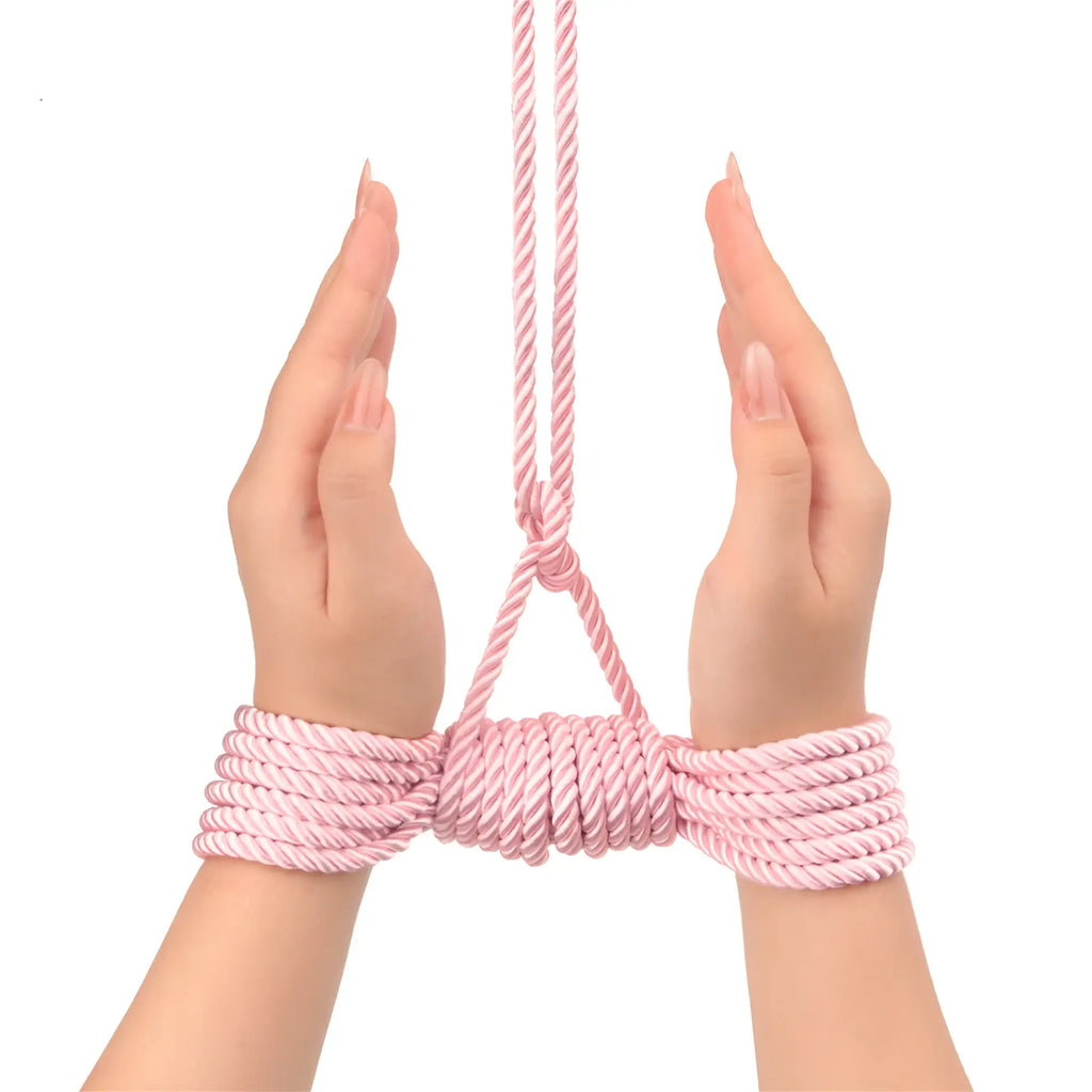 Pink and white striped silky bondage rope harness by lovetoy rebellion reign rose 10m for intimate use