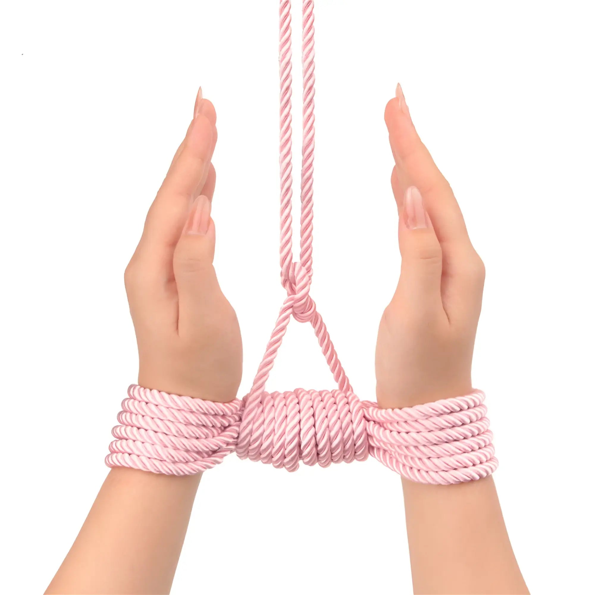 Pink and white striped silky bondage rope harness by lovetoy rebellion reign rose 10m for intimate use