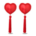 Lovetoy reusable red heart tassels nipple pasties with intricate lace trim and matching tassels decorative fans