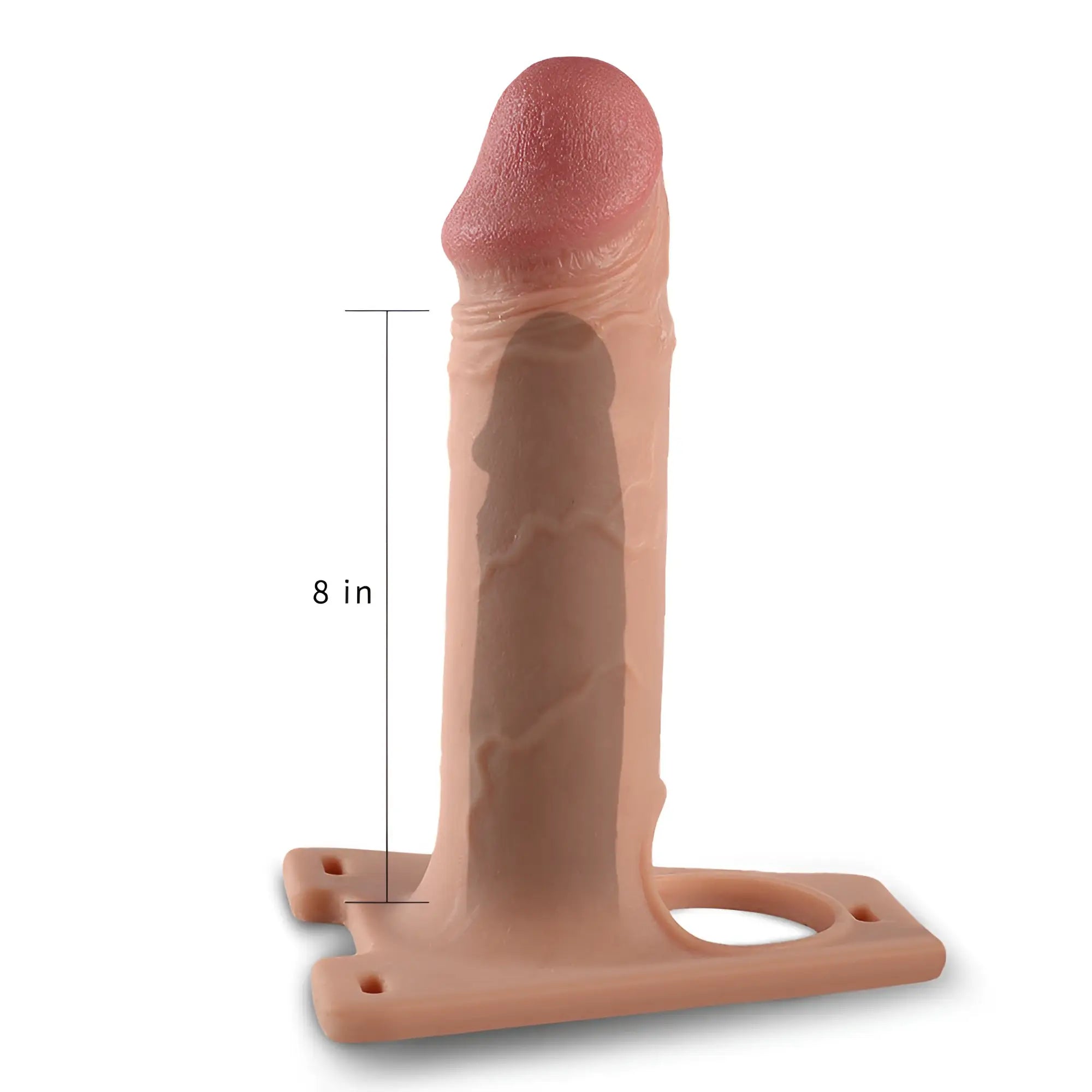 8-inch peach-colored silicone dildo with textured head and base plate from lovetoy rodeo hollow strap on set 8.5in